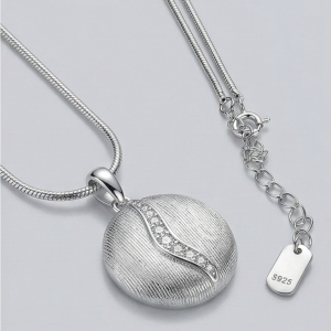 LUXE 925 Sterling Silver Round Textured Disc Pendant Necklace High Polish Finish Statement Jewellery