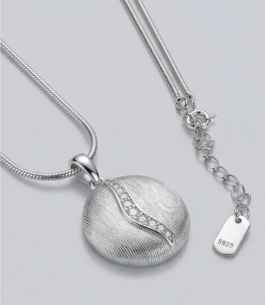 LUXE 925 Sterling Silver Round Textured Disc Pendant Necklace High Polish Finish Statement Jewellery