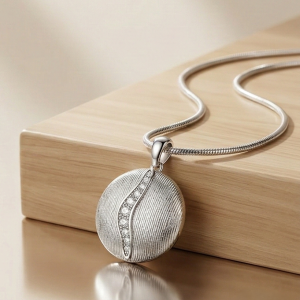 LUXE 925 Sterling Silver Round Textured Disc Pendant Necklace High Polish Finish Statement Jewellery
