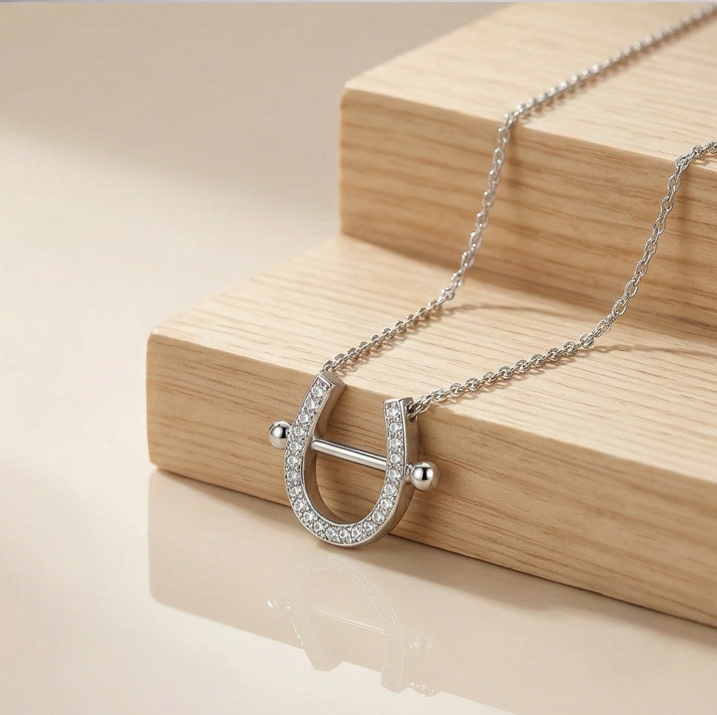 LUXE 925 Sterling Silver Lucky Horseshoe Pendant Necklace High Polish Finish Everyday Jewellery