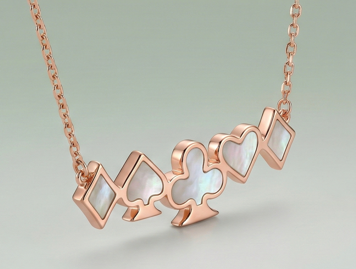 LUXE 925 Sterling Silver Rose Gold Plated Playing Card Suits Necklace Women's Jewellery