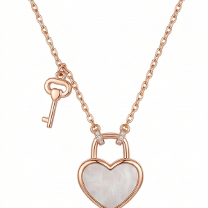LUXE 925 Sterling Silver Rose Gold Plated Heart Lock and Key Pendant Necklace Jewellery