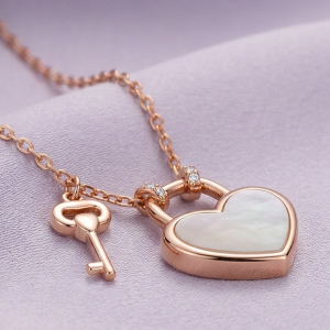 LUXE 925 Sterling Silver Rose Gold Plated Heart Lock and Key Pendant Necklace Jewellery