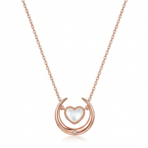 LUXE 925 Sterling Silver Crescent Moon and Heart Pearl Pendant Necklace Rose Gold Finish Fine Jewellery for Women