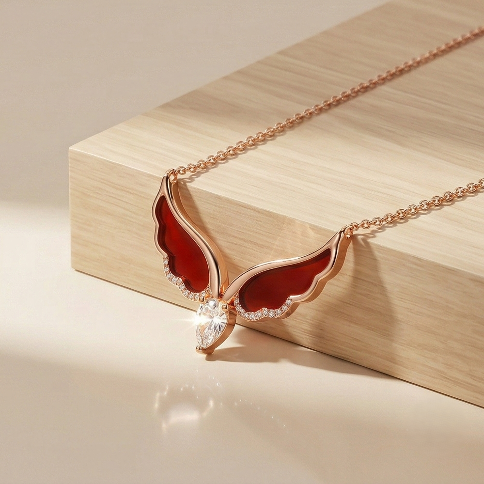 LUXE 925 Sterling Silver Red Wing Teardrop Pendant Necklace Rose Gold Finish Fine Jewellery for Women