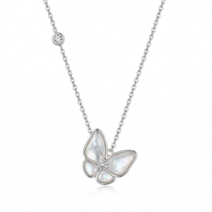 LUXE 925 Sterling Silver Delicate Butterfly Pendant Necklace High Polish Rhodium Fine Jewellery
