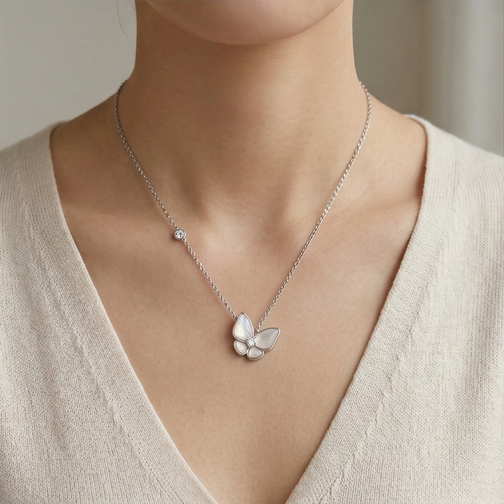 LUXE 925 Sterling Silver Delicate Butterfly Pendant Necklace High Polish Rhodium Fine Jewellery