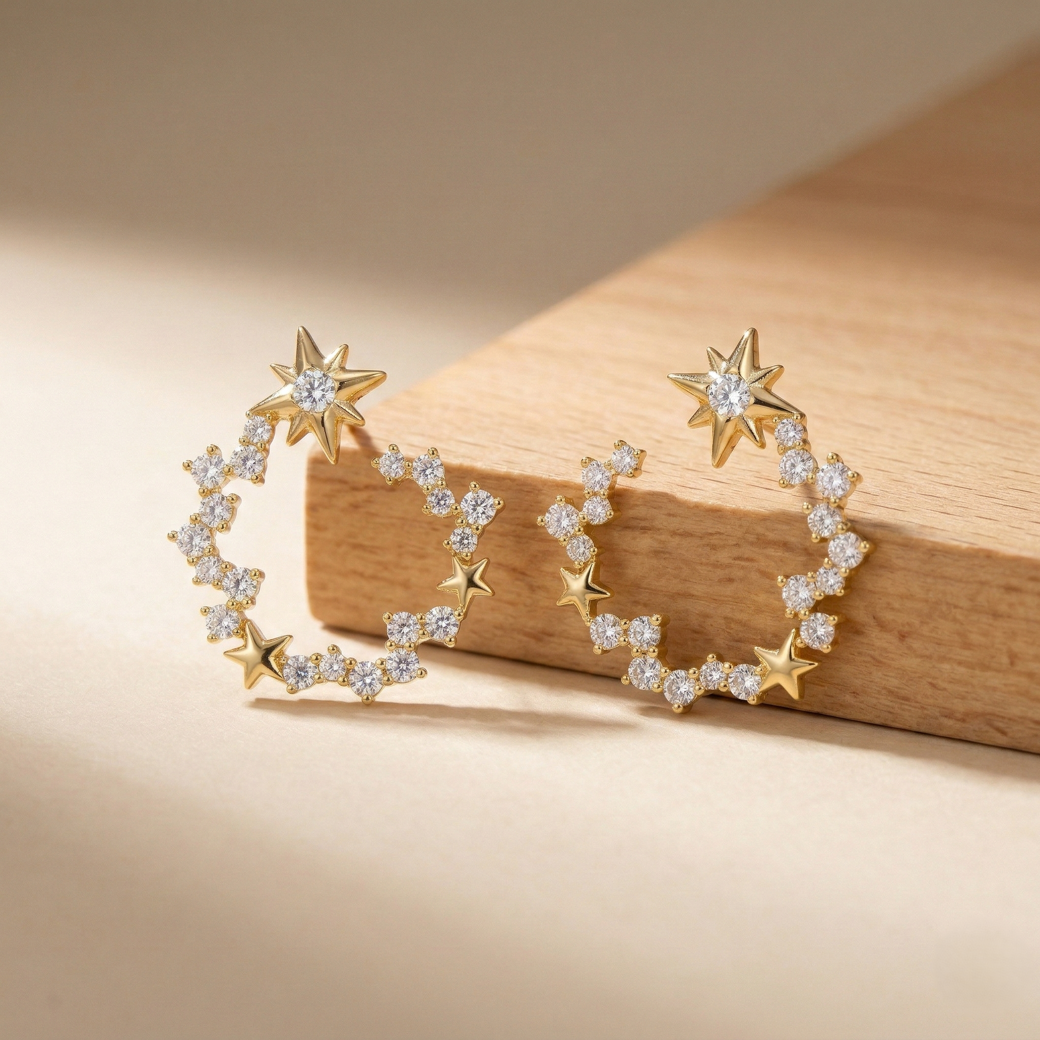 LUXE 925 Sterling Silver Star Wreath Stud Earrings Yellow Gold Finish Fine Jewellery for Women