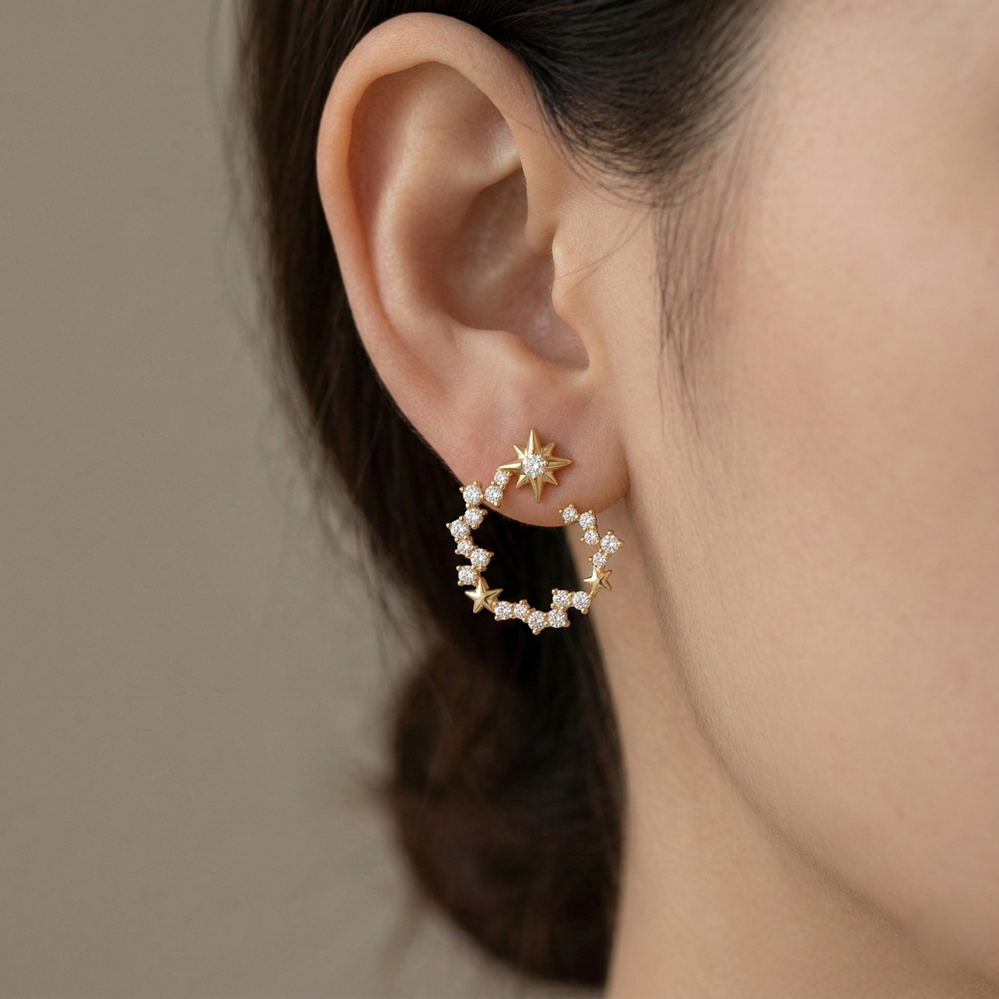 LUXE 925 Sterling Silver Star Wreath Stud Earrings Yellow Gold Finish Fine Jewellery for Women