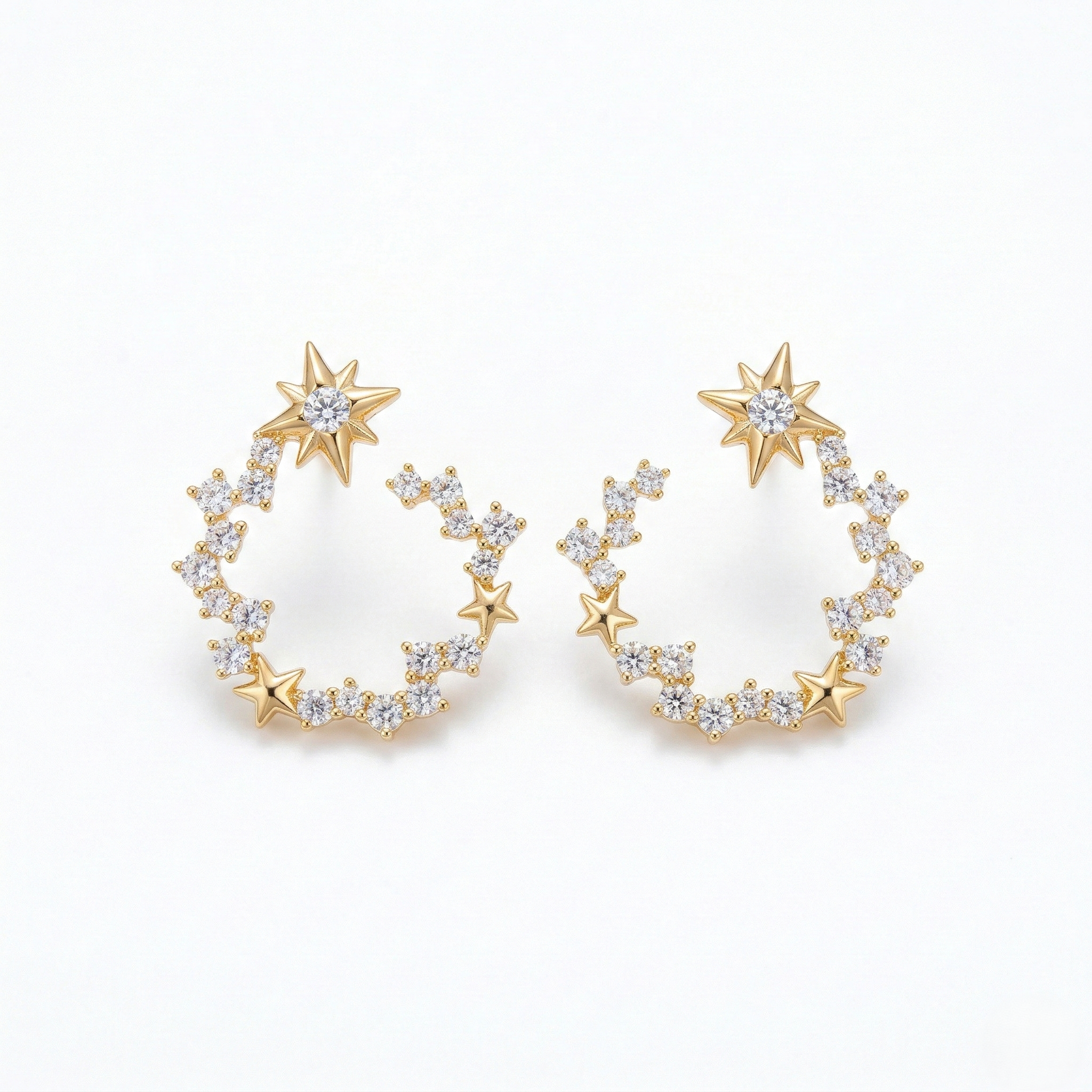 LUXE 925 Sterling Silver Star Wreath Stud Earrings Yellow Gold Finish Fine Jewellery for Women