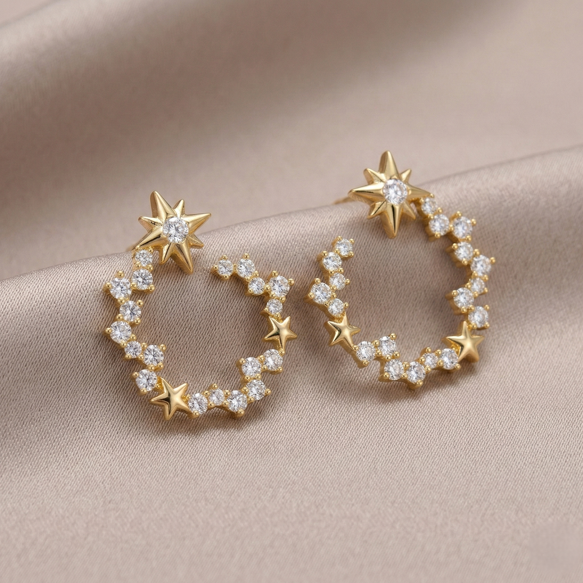 LUXE 925 Sterling Silver Star Wreath Stud Earrings Yellow Gold Finish Fine Jewellery for Women