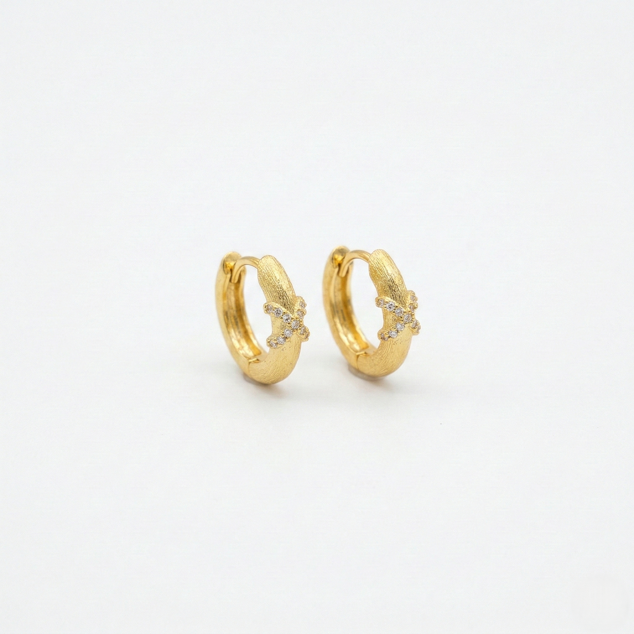 LUXE 925 Sterling Silver Textured Criss-Cross Hoop Earrings Yellow Gold Finish Fine Jewellery for Women