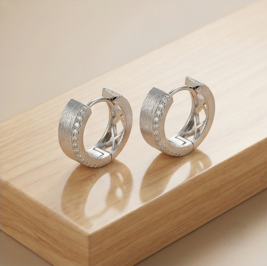 LUXE 925 Sterling Silver Brushed Cut-Out Lattice Hoop Earrings High Polish Rhodium Finish Fine Jewellery for Women