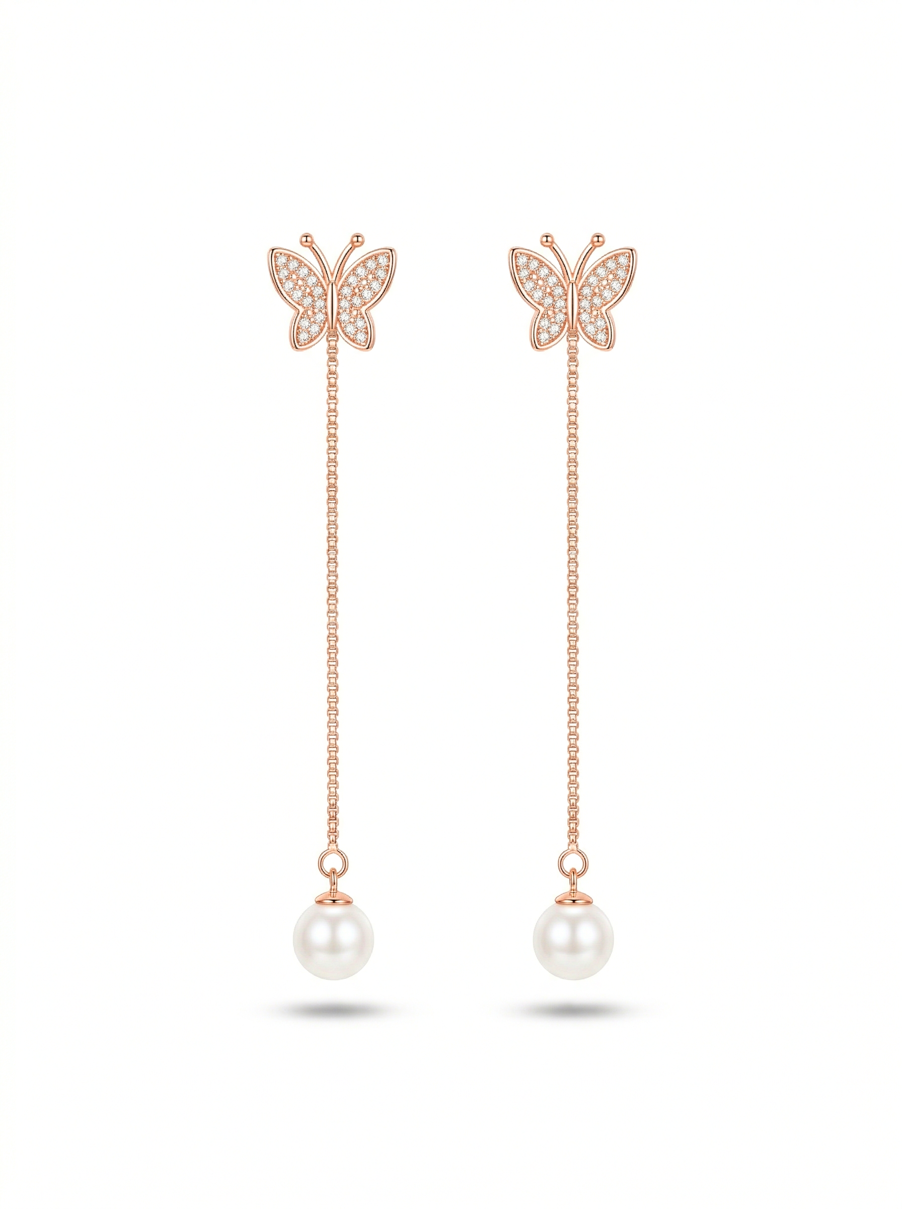 LUXE 925 Sterling Silver Butterfly Pearl Drop Dangle Earrings Rose Gold Finish Fine Jewellery for Women