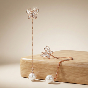 LUXE 925 Sterling Silver Butterfly Pearl Drop Dangle Earrings Rose Gold Finish Fine Jewellery for Women