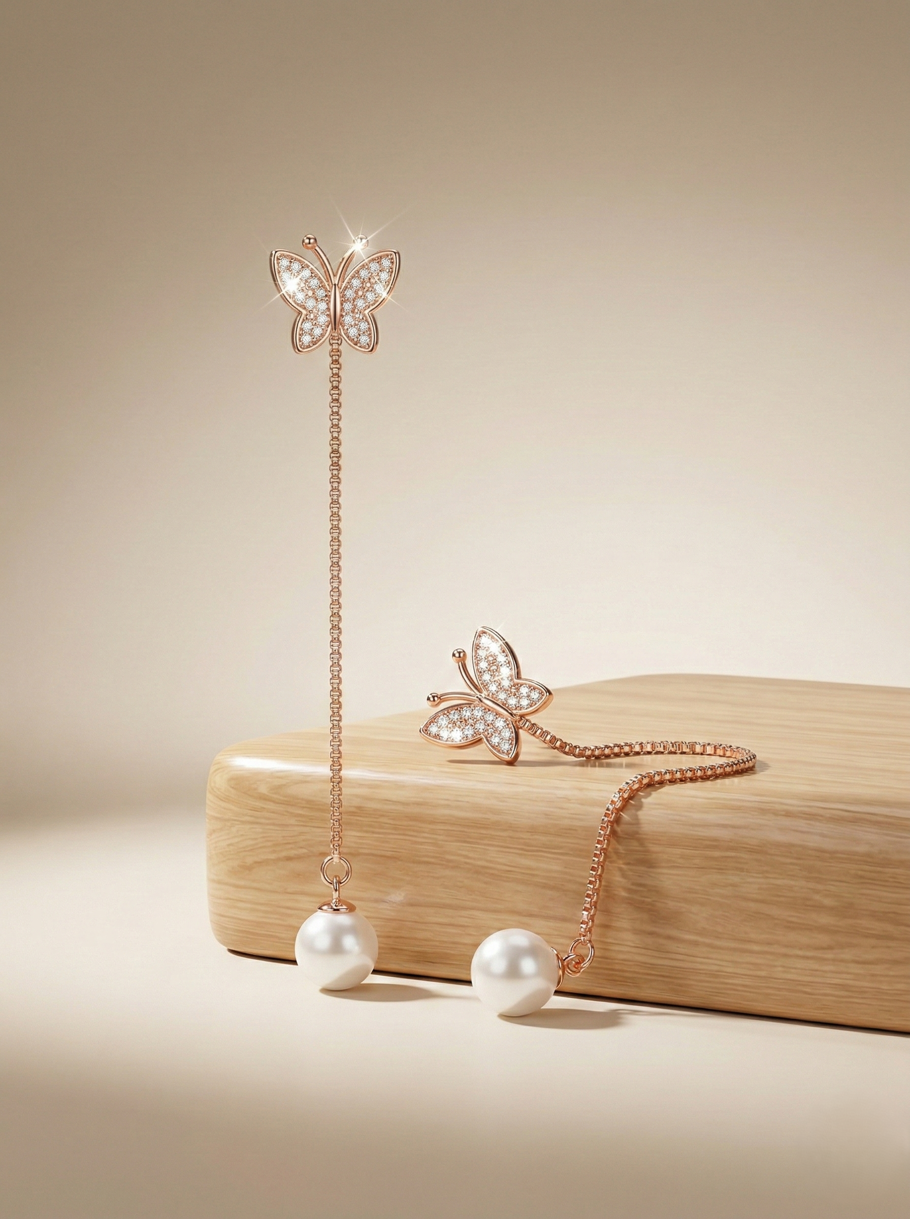 LUXE 925 Sterling Silver Butterfly Pearl Drop Dangle Earrings Rose Gold Finish Fine Jewellery for Women