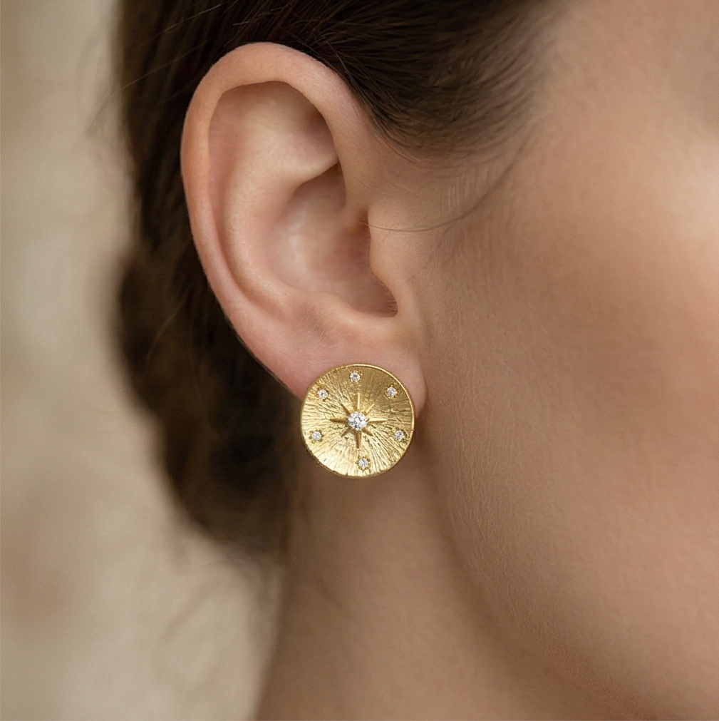 LUXE 925 Sterling Silver Gold Plated Sunburst Round Stud Earrings Jewellery for Women