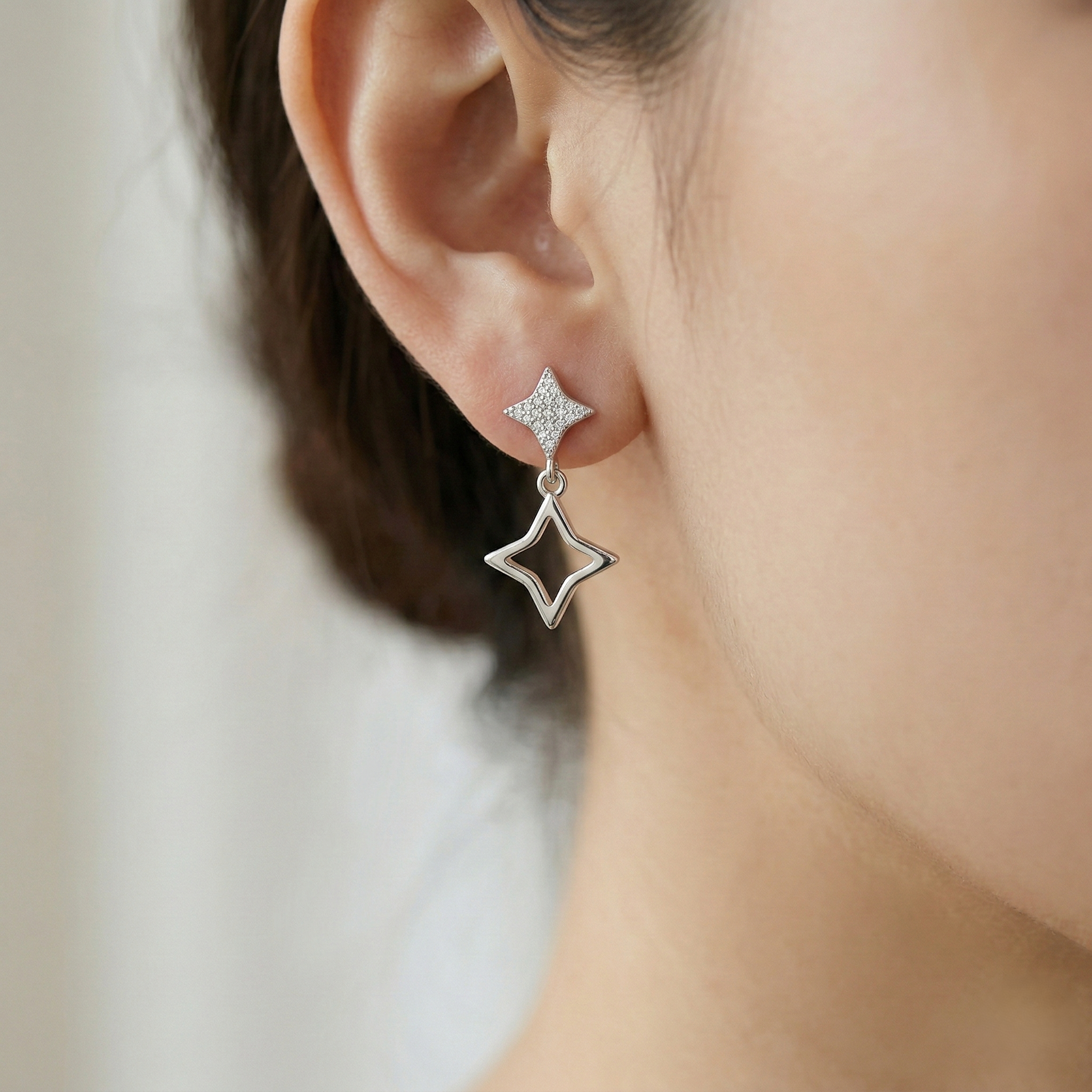 LUXE 925 Sterling Silver High Polish Open Star Drop Earrings Jewellery for Women