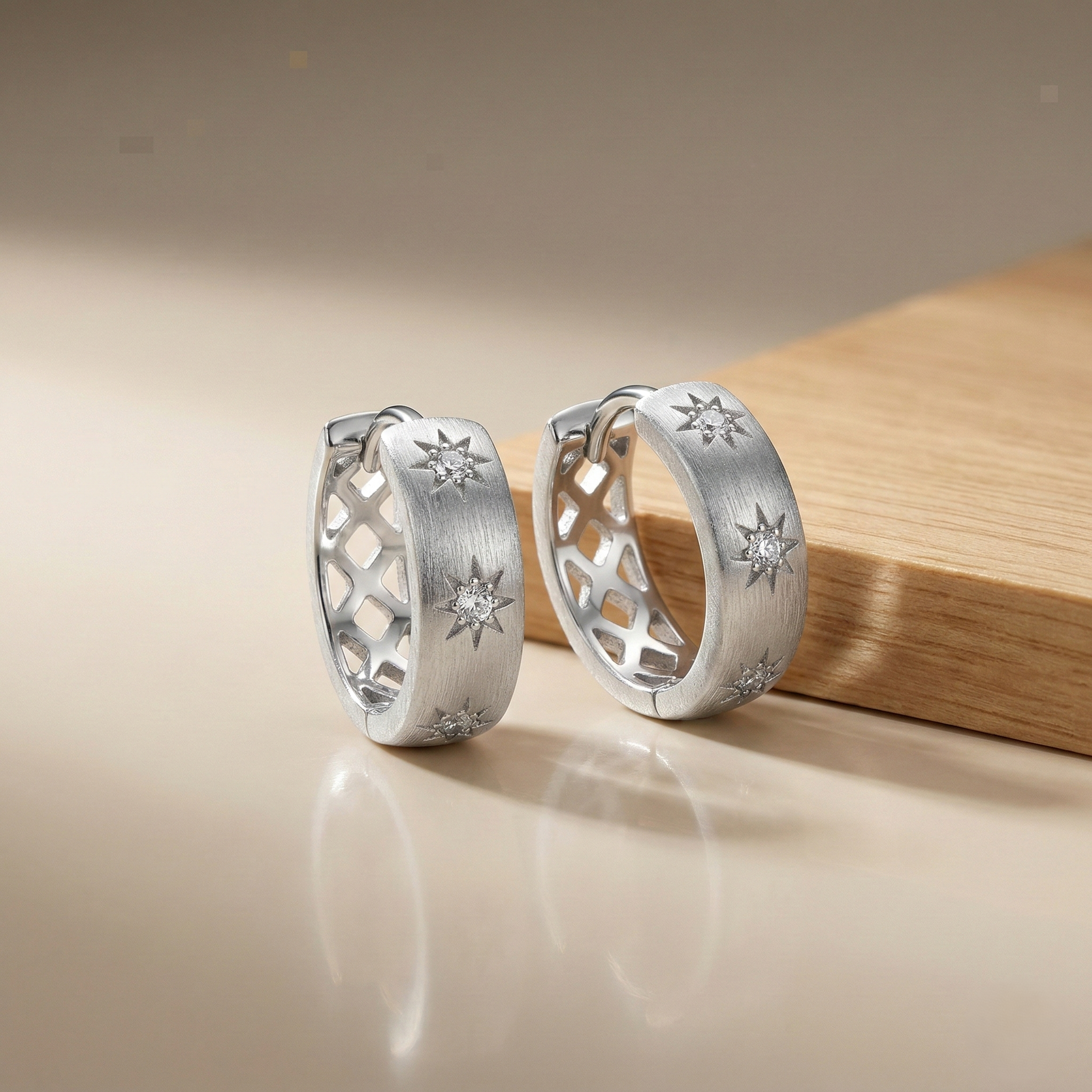LUXE 925 Sterling Silver Brushed Finish Starburst Wide Hoop Earrings Jewellery for Women