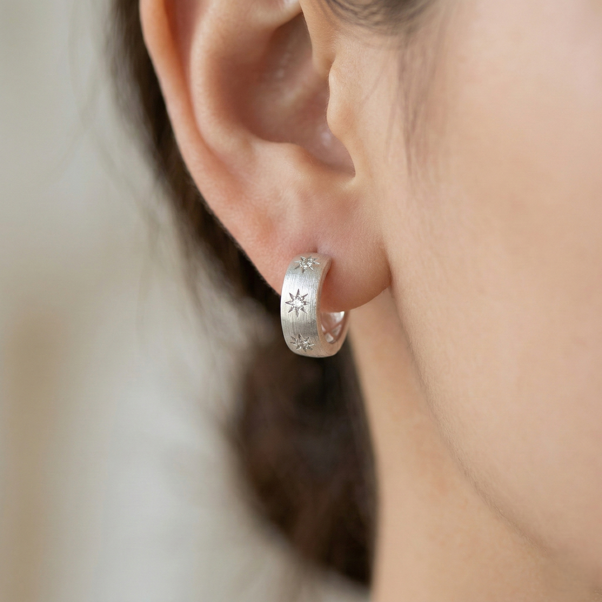 LUXE 925 Sterling Silver Brushed Finish Starburst Wide Hoop Earrings Jewellery for Women