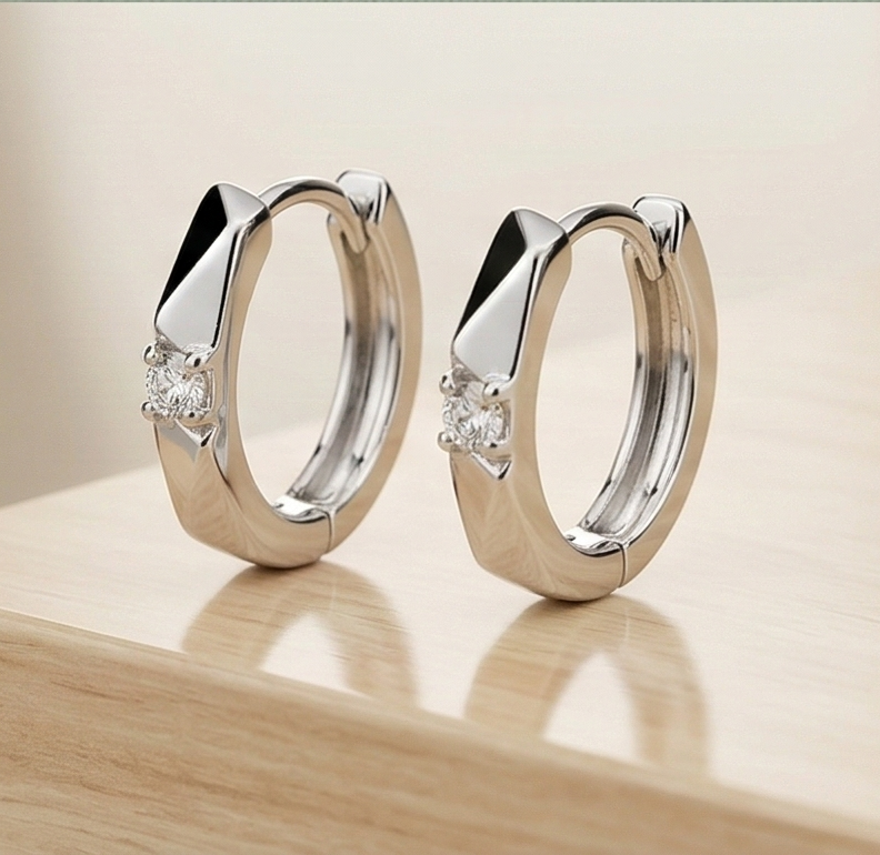 LUXE 925 Sterling Silver Geometric Huggie Hoop Earrings High Polish Finish Elegant Everyday Jewellery for Women