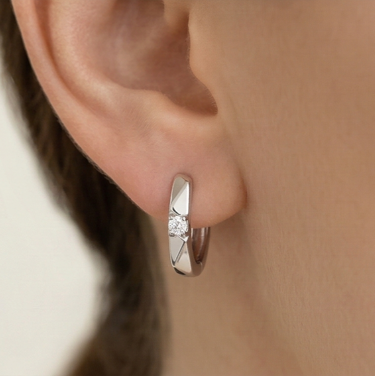LUXE 925 Sterling Silver Geometric Huggie Hoop Earrings High Polish Finish Elegant Everyday Jewellery for Women