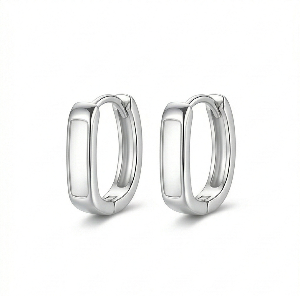 LUXE 925 Sterling Silver High Polish Rectangular Huggie Hoop Earrings Jewellery for Women