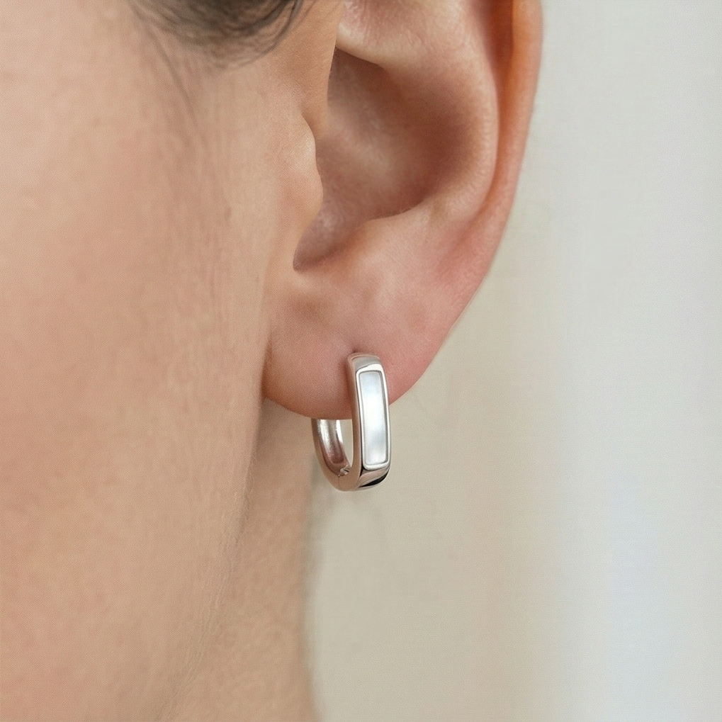 LUXE 925 Sterling Silver High Polish Rectangular Huggie Hoop Earrings Jewellery for Women