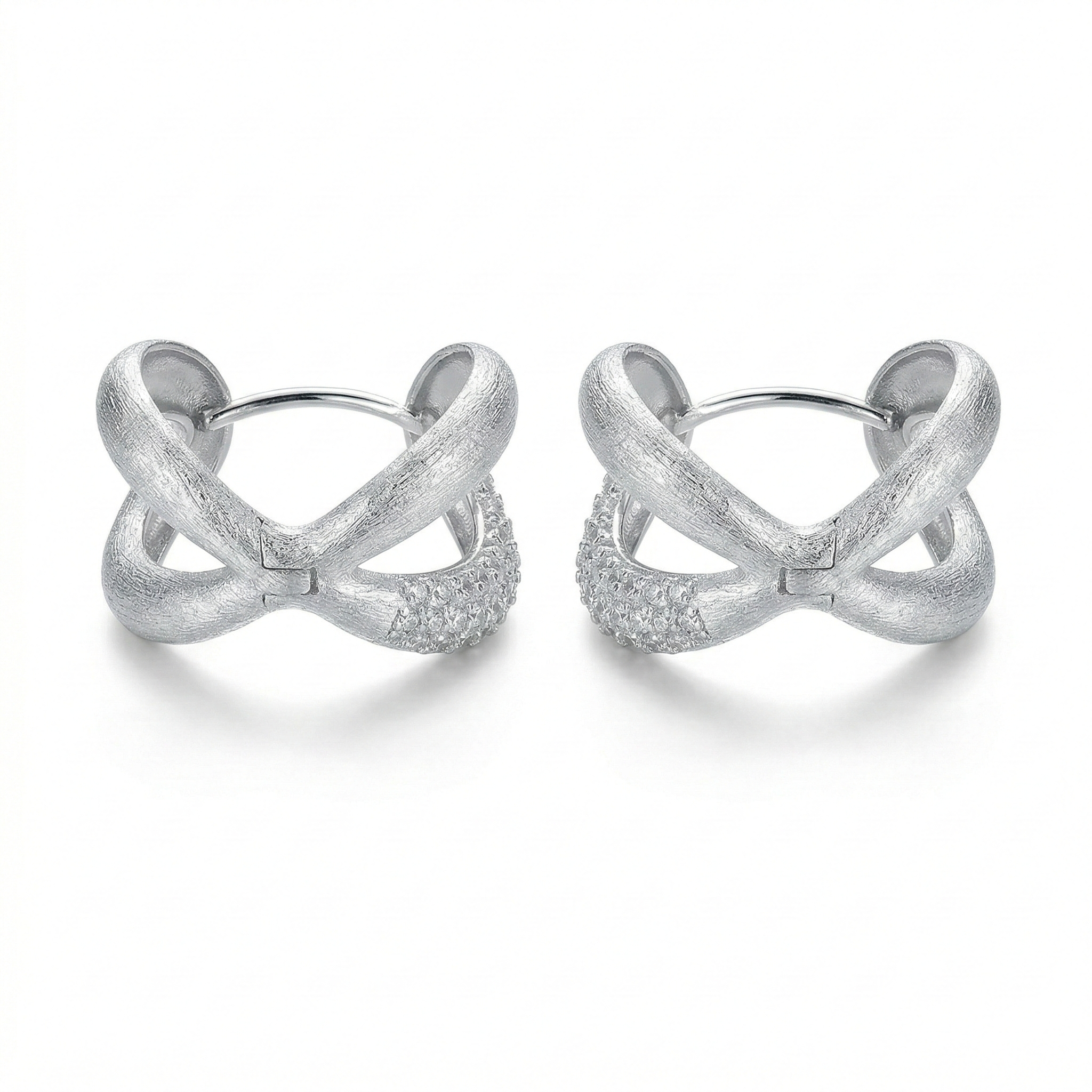 LUXE 925 Sterling Silver Brushed Finish Criss Cross X-Shape Huggie Hoop Earrings Jewellery for Women