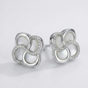 LUXE 925 Sterling Silver Interwoven Floral Stud Earrings Rhodium Finish Fine Jewellery for Women