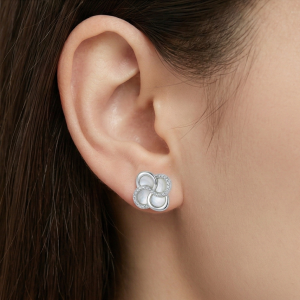LUXE 925 Sterling Silver Interwoven Floral Stud Earrings Rhodium Finish Fine Jewellery for Women