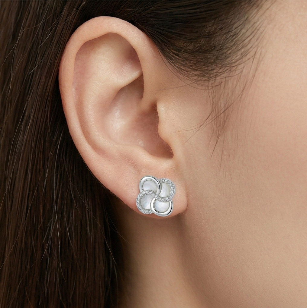 LUXE 925 Sterling Silver Interwoven Floral Stud Earrings Rhodium Finish Fine Jewellery for Women