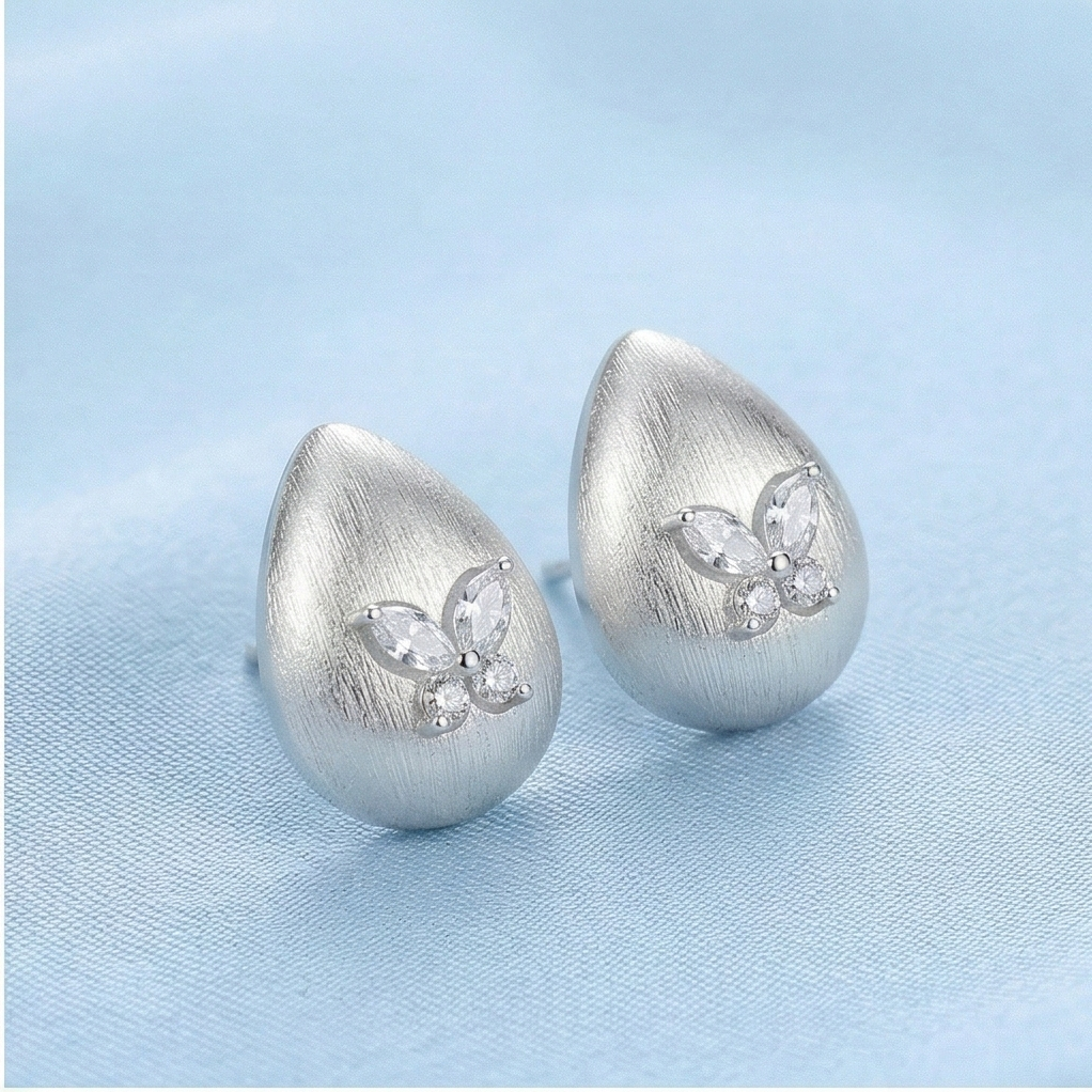 LUXE 925 Sterling Silver Brushed Teardrop Butterfly Stud Earrings Matte Finish LUXE Jewellery for Women