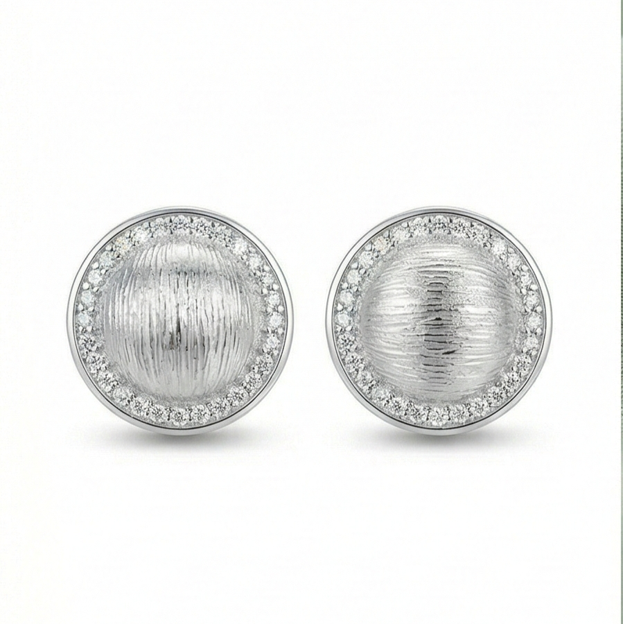 LUXE 925 Sterling Silver Textured Dome Halo Stud Earrings Rhodium Finish Statement Jewellery for Women