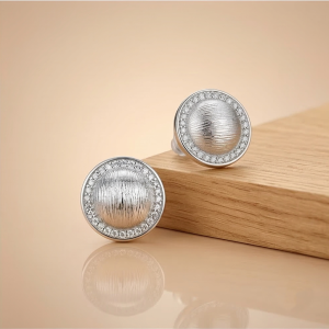 LUXE 925 Sterling Silver Textured Dome Halo Stud Earrings Rhodium Finish Statement Jewellery for Women