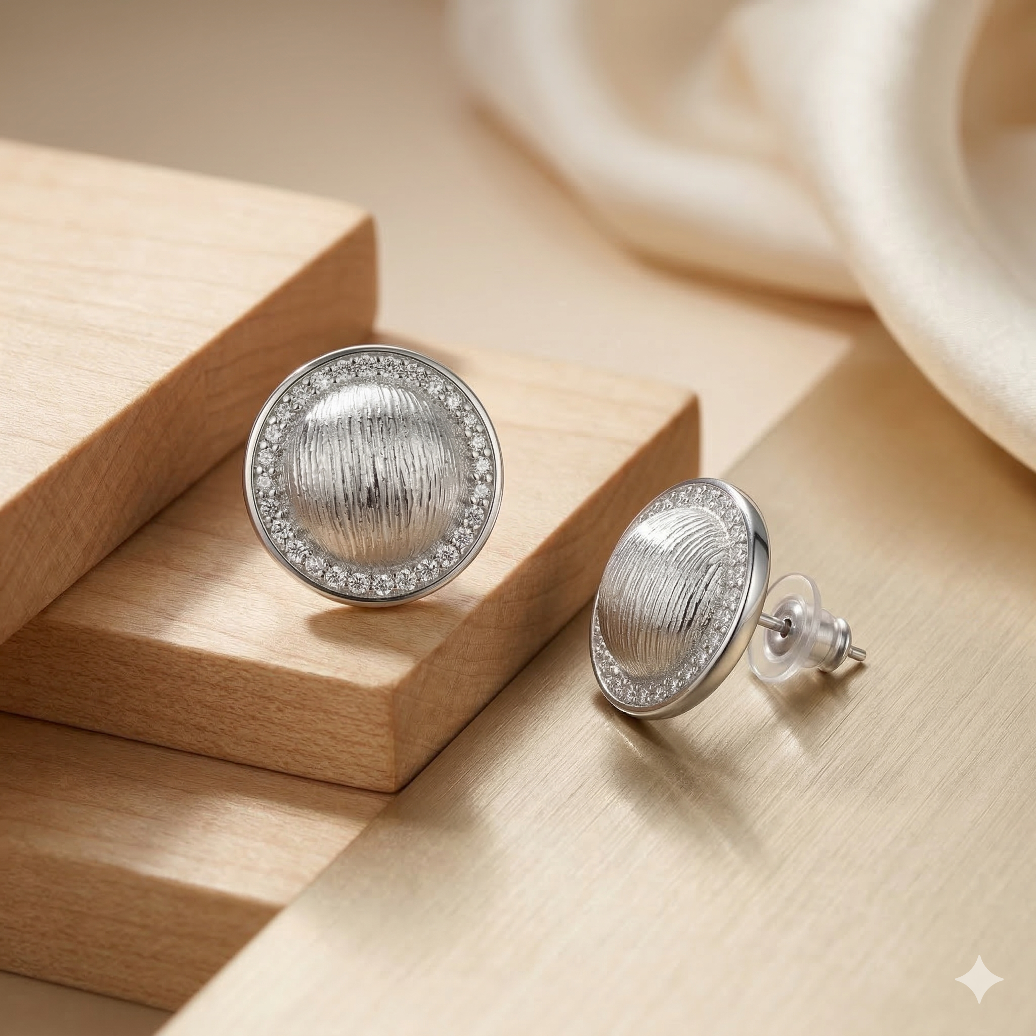 LUXE 925 Sterling Silver Textured Dome Halo Stud Earrings Rhodium Finish Statement Jewellery for Women