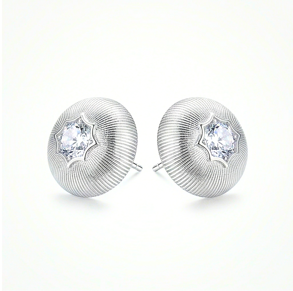 LUXE 925 Sterling Silver Sunburst Dome Star Stud Earrings Textured Finish Elegant Jewellery for Women