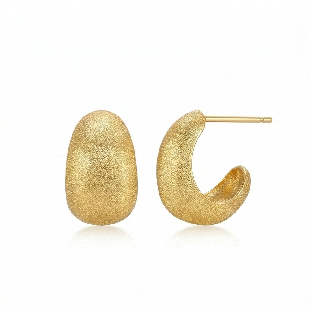 LUXE 925 Sterling Silver Chunky Half Hoop Stud Earrings Gold Plated Matte Finish Minimalist Jewellery for Women
