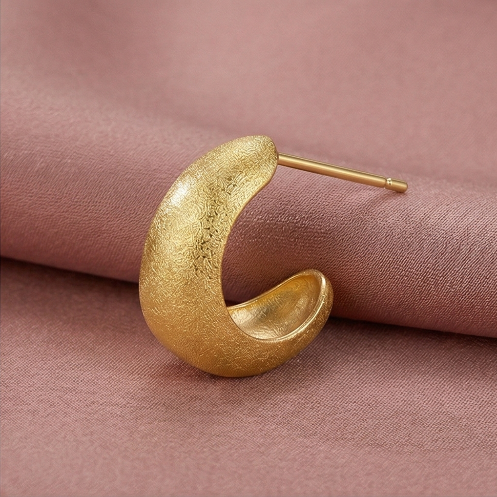 LUXE 925 Sterling Silver Chunky Half Hoop Stud Earrings Gold Plated Matte Finish Minimalist Jewellery for Women