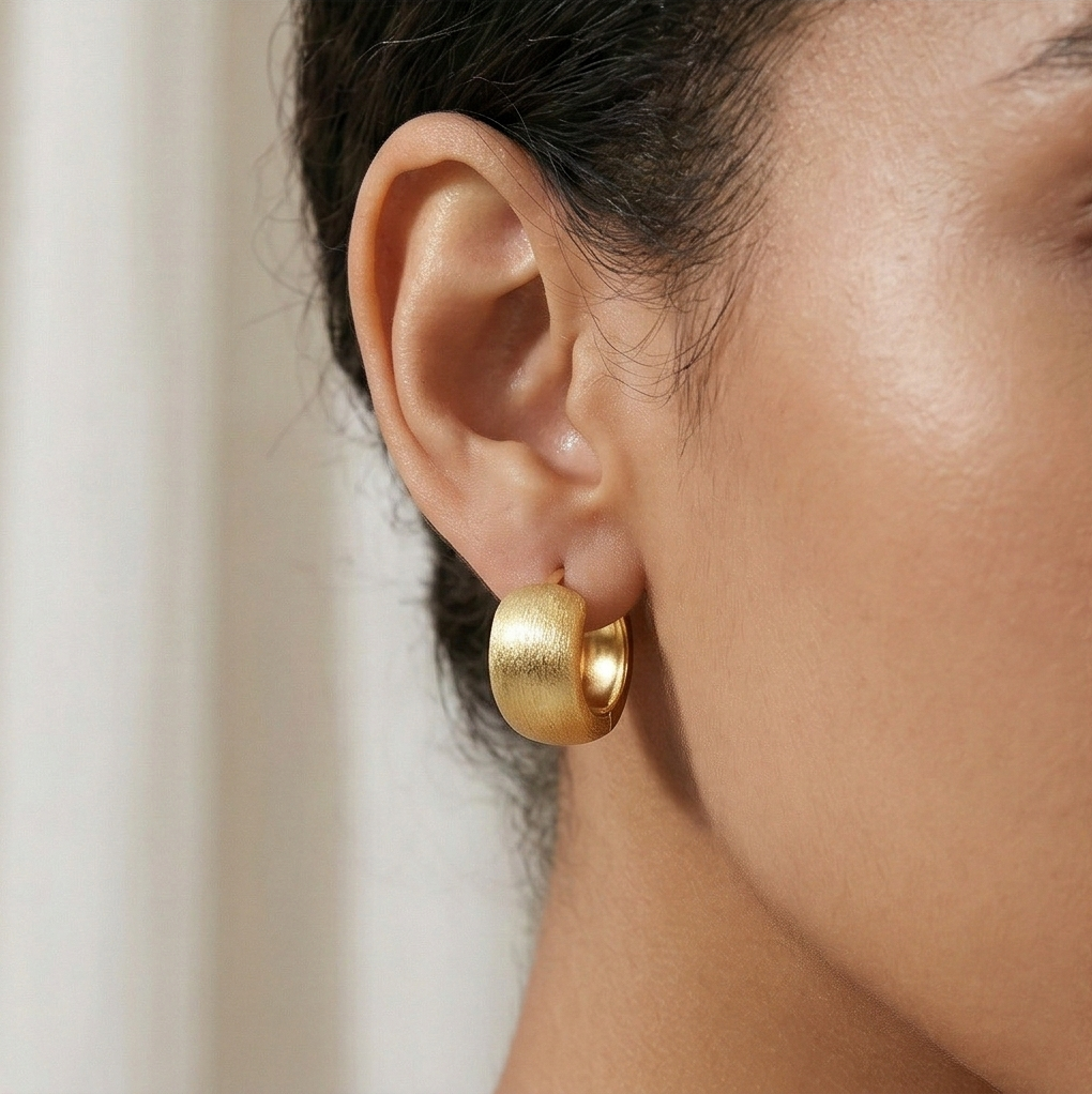 LUXE 925 Sterling Silver Chunky Huggie Hoop Earrings Gold Plated Brushed Finish Everyday Jewellery for Women