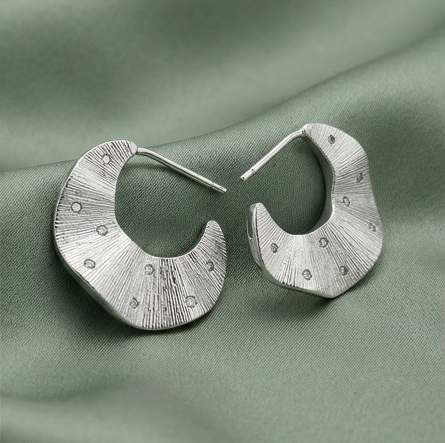 LUXE 925 Sterling Silver Crescent Moon Half Hoop Earrings Rhodium Finish Celestial Jewellery for Women