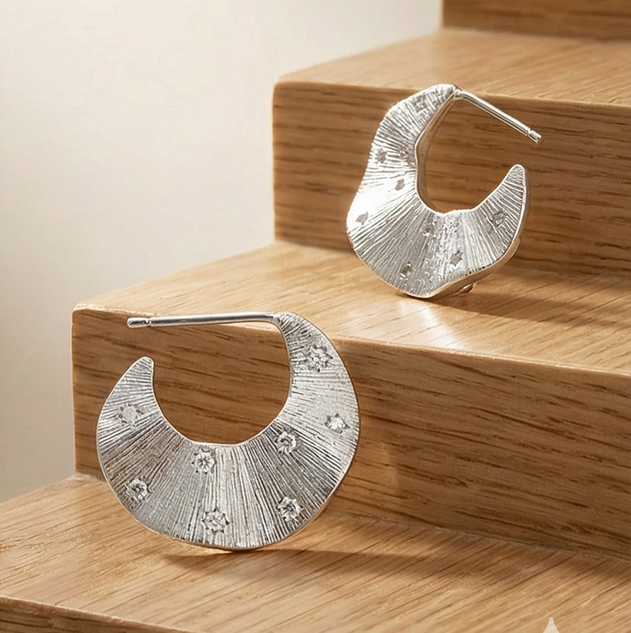 LUXE 925 Sterling Silver Crescent Moon Half Hoop Earrings Rhodium Finish Celestial Jewellery for Women