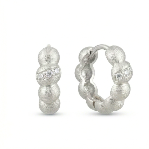 LUXE 925 Sterling Silver Textured Beaded Huggie Hoop Earrings Jewellery for Women