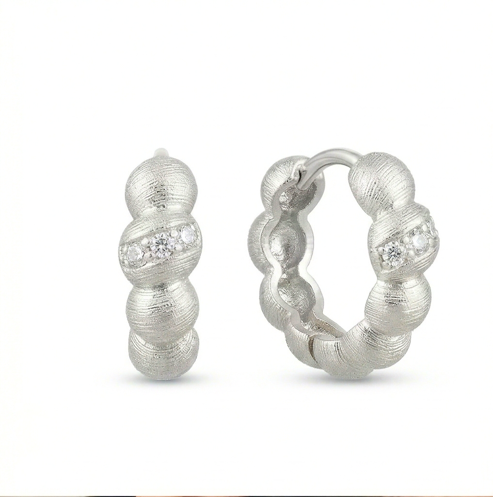 LUXE 925 Sterling Silver Textured Beaded Huggie Hoop Earrings Jewellery for Women
