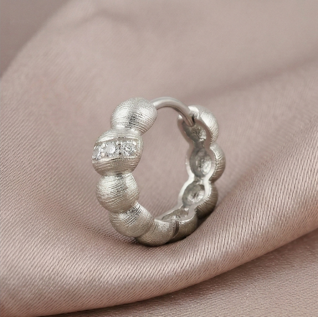 LUXE 925 Sterling Silver Textured Beaded Huggie Hoop Earrings Jewellery for Women