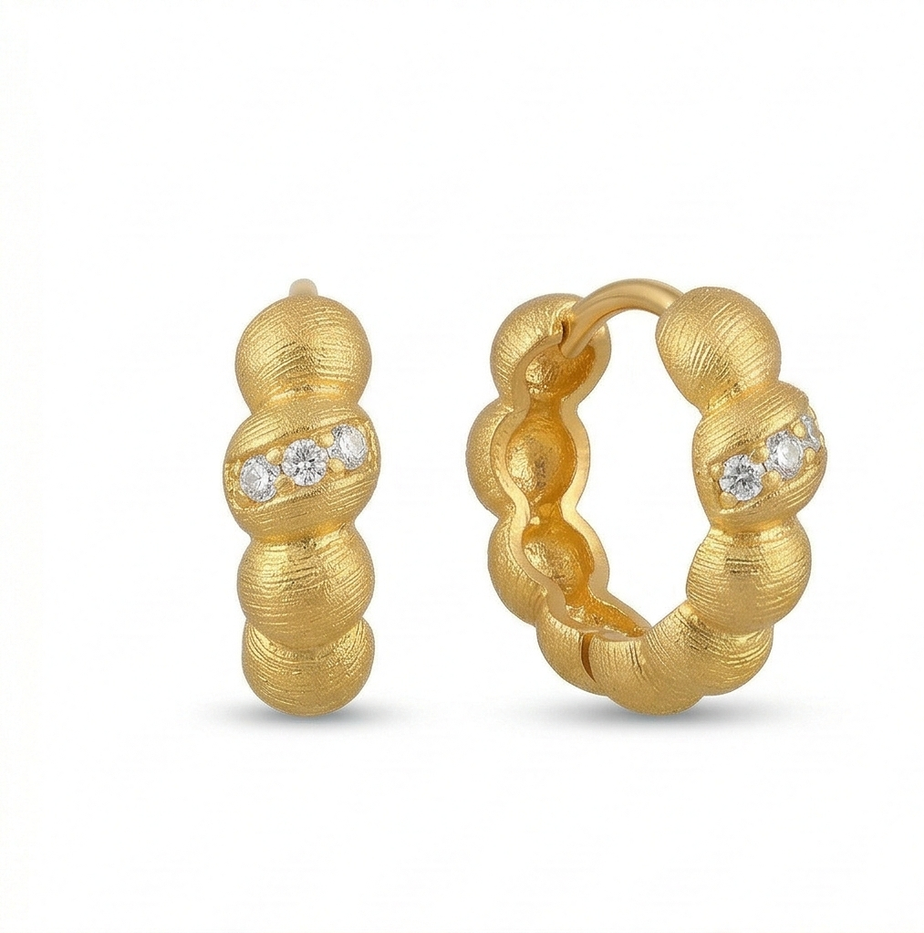 LUXE 925 Sterling Silver Gold Plated Textured Beaded Huggie Hoop Earrings Jewellery for Women
