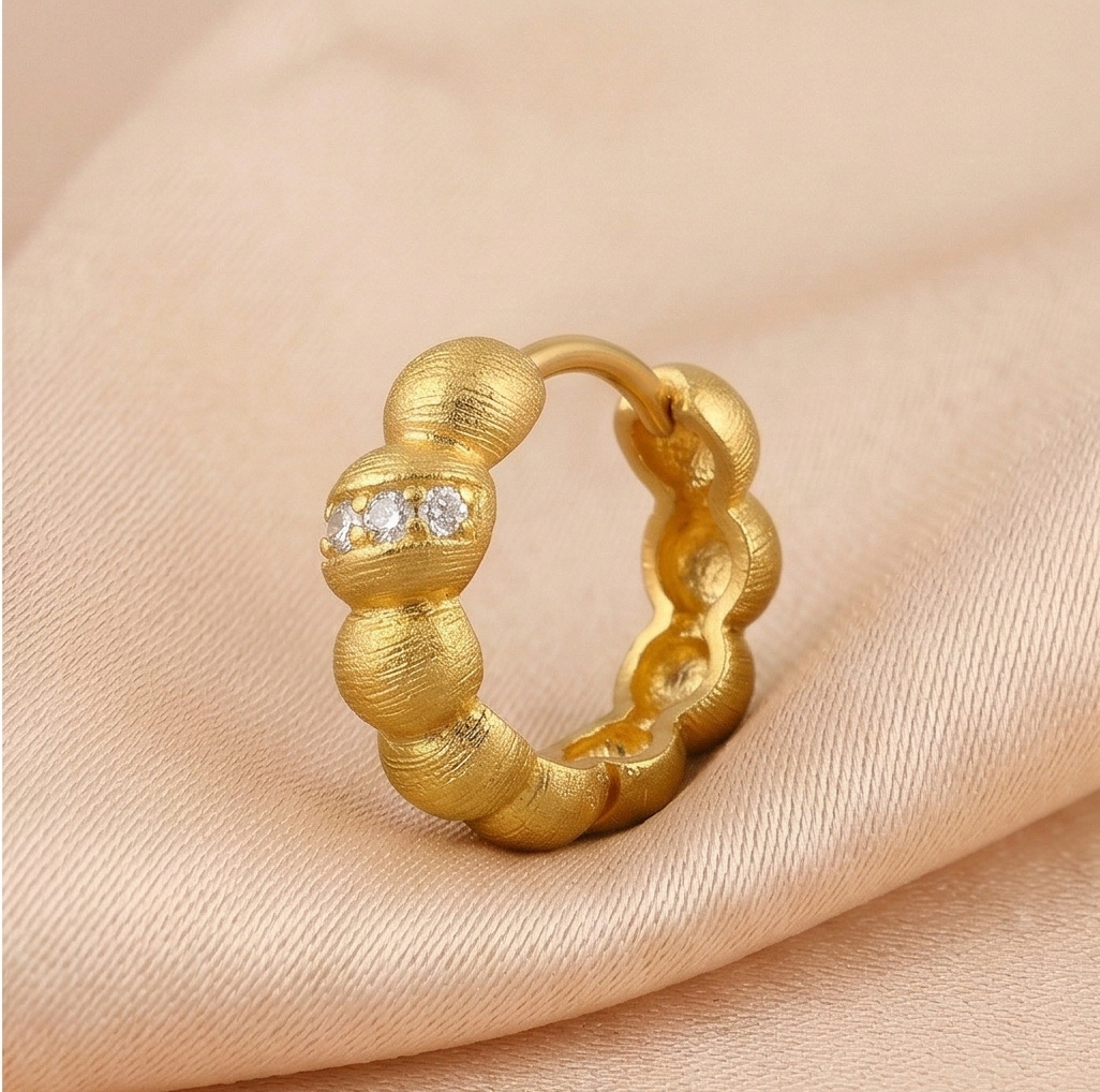 LUXE 925 Sterling Silver Gold Plated Textured Beaded Huggie Hoop Earrings Jewellery for Women