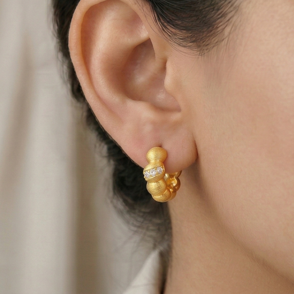 LUXE 925 Sterling Silver Gold Plated Textured Beaded Huggie Hoop Earrings Jewellery for Women