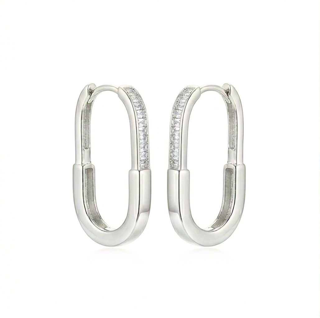 LUXE 925 Sterling Silver Elongated Oval Hoop Earrings Jewellery for Women