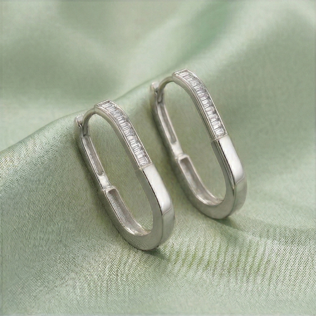 LUXE 925 Sterling Silver Elongated Oval Hoop Earrings Jewellery for Women
